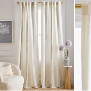 NWT QUINCE Set of 2 48x84 Coastal Stripe Linen Cotton Curtains Ivory/Sage 4319